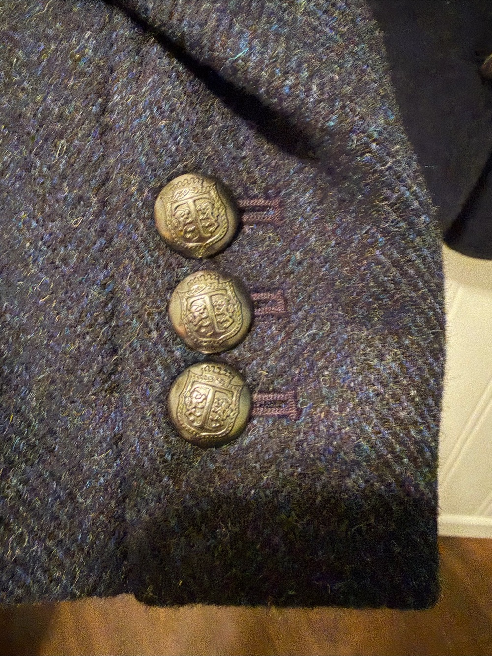 Talbots Wool Aberdeen Blazer Jacket Gold Buttons Blue Heather Teapots Size 16 - Picture 3 of 8